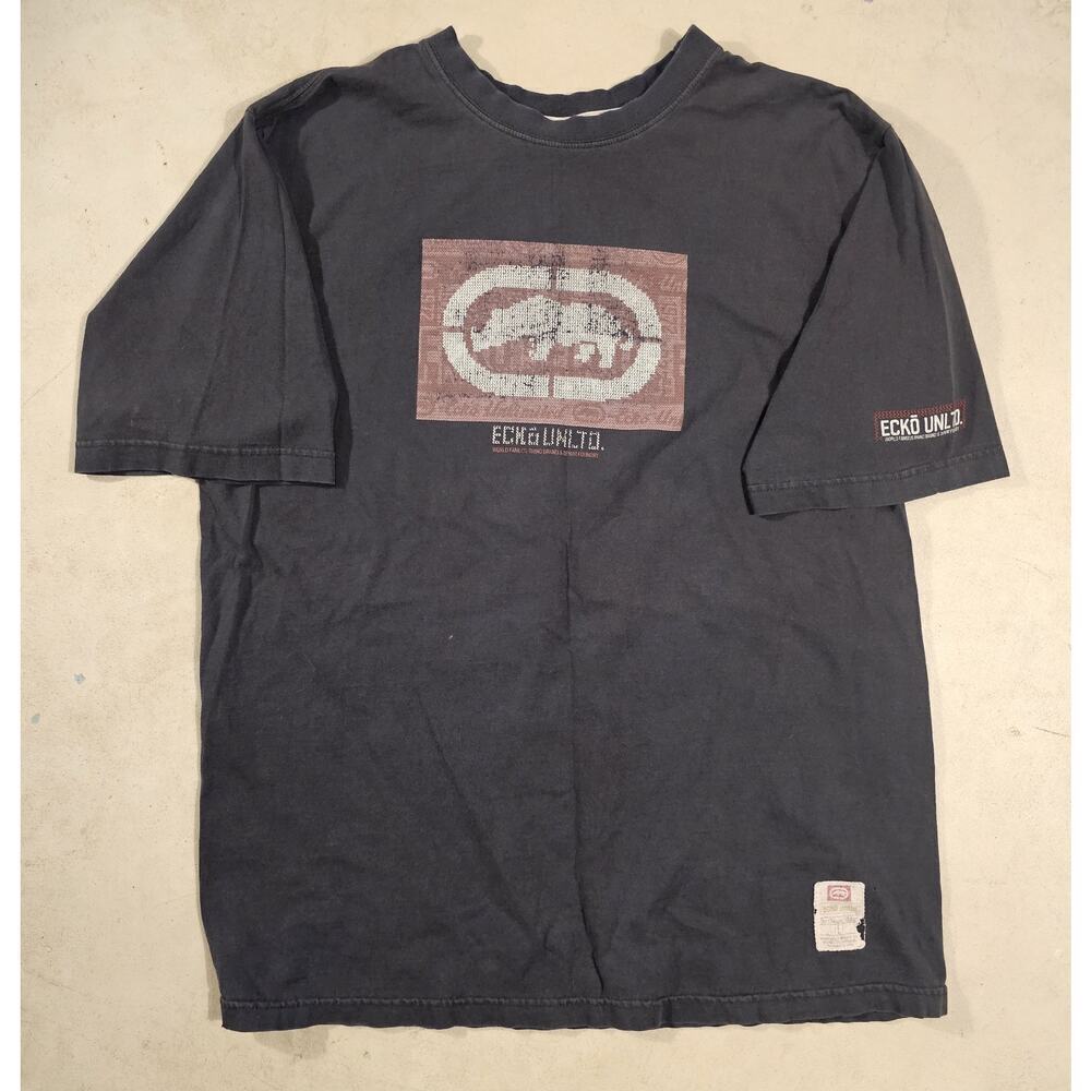 Y2K Vintage Ecko Unltd Mens Size Large Crewneck Shirt Black Fade Logo Grunge